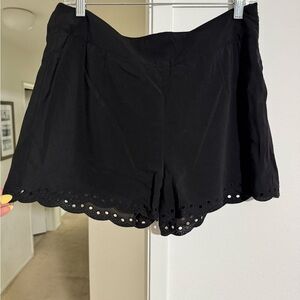 Very J Black Scalloped Hem Eyelet Shorts